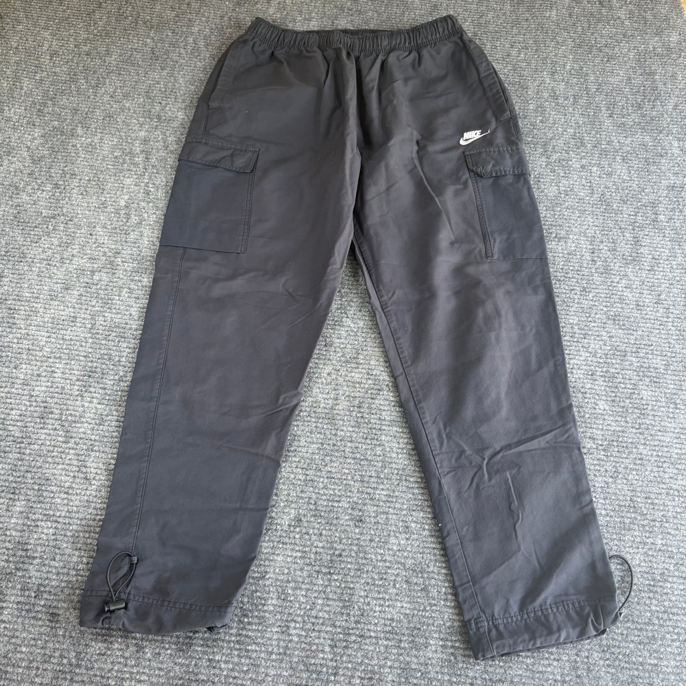 Nike Mens Black Cargo Pants Medium Elastic Waist Bungee Hem Sportswear 3719